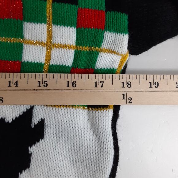 Vintage 80s Scottie Dog Christmas Sweater Tartan Plaid Black Retro Grandmacore - Picture 9 of 11